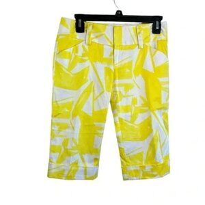 Alice + Olivia Shorts Bermuda Yellow + White Tropical Summer Size 0 Inseam 14"